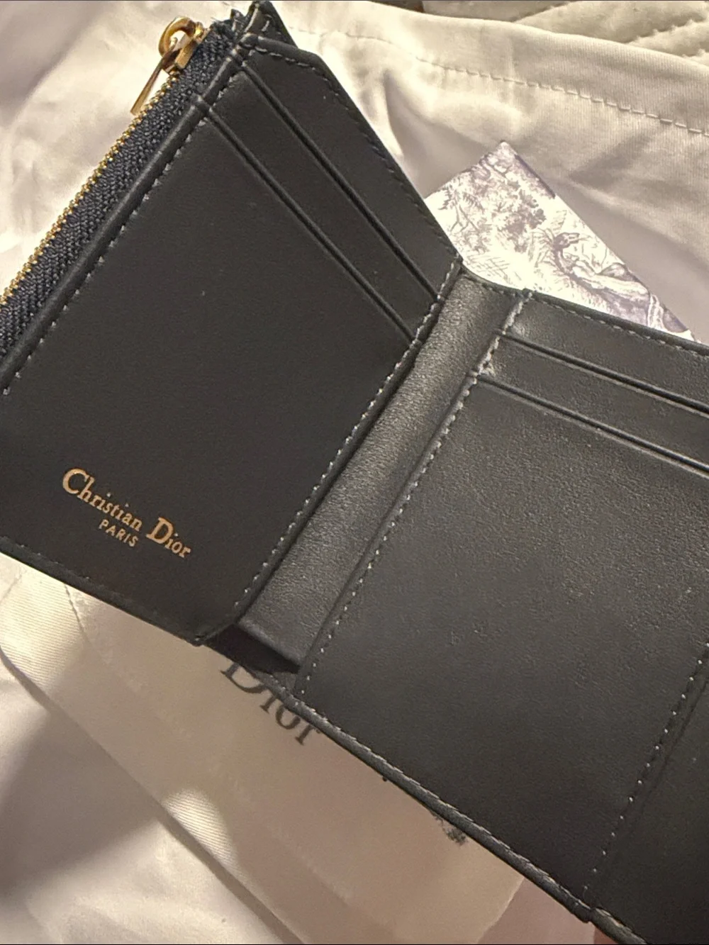 Dior canvas wallet - Navy & Beige with Gold D